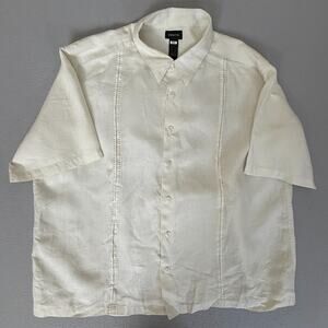 Claiborne 100% Linen Guayabera Shirt Mens XXL Cream Short Sleeve Button Up